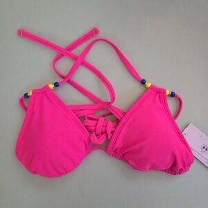 Wild Fable Size M 8-10 Pink Beaded Wrap Triangle Removable Pad String Bikini Top